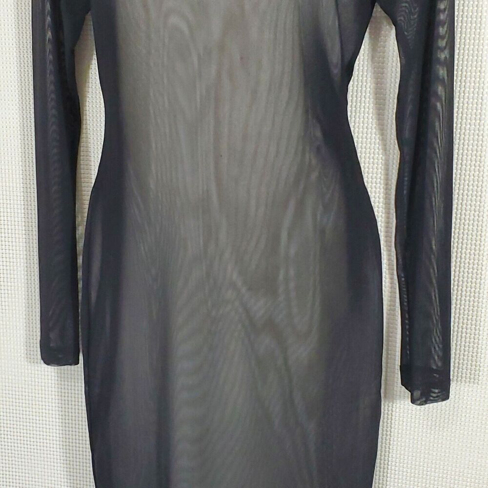 Carmen Marc Valvo Dress Medium Black Sheer Mesh Overlay Nude BodyCon Sheath - Picture 4 of 11